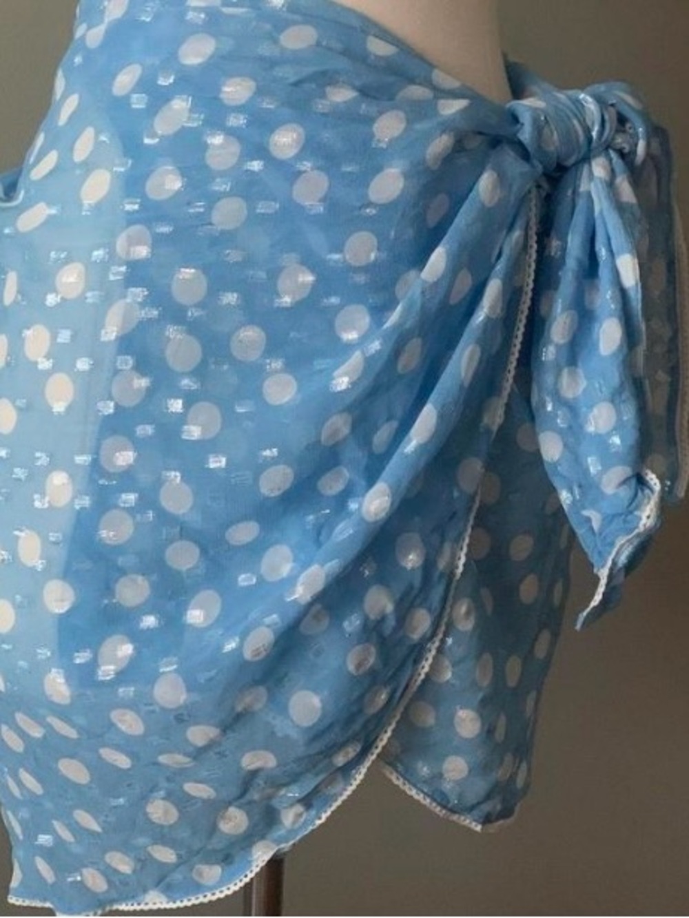 Blue Polka Dot Sheer Sarong Wrap